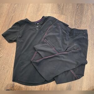 Black Scrub Set with Purple Accents